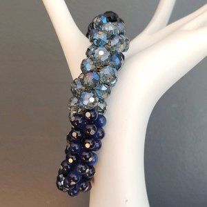 Blue glass and crystal beaded stretch bracelet